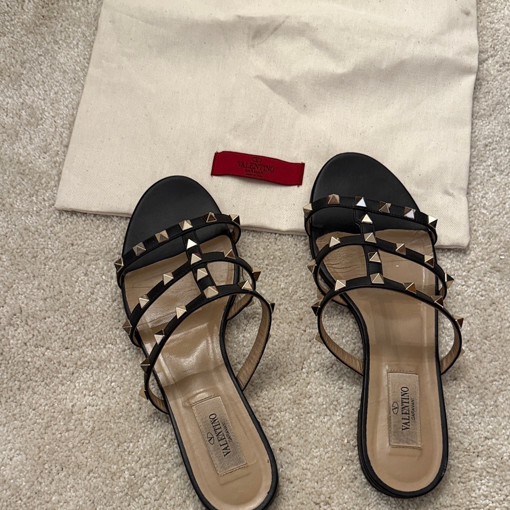 Valentino Black and Tan Studded Sandals